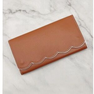 Zenana Scalloped White Trim Brown Wallet
